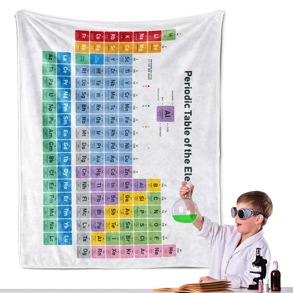 Periodic Table of Elements Chemistry White Blanket Microfiber Flannel Throw Lightweight Super Soft Cozy Blankets for Couch Bed Sofa Chair, Gift for Birthday Thanksgiving Christmas 50"x40" for Kids