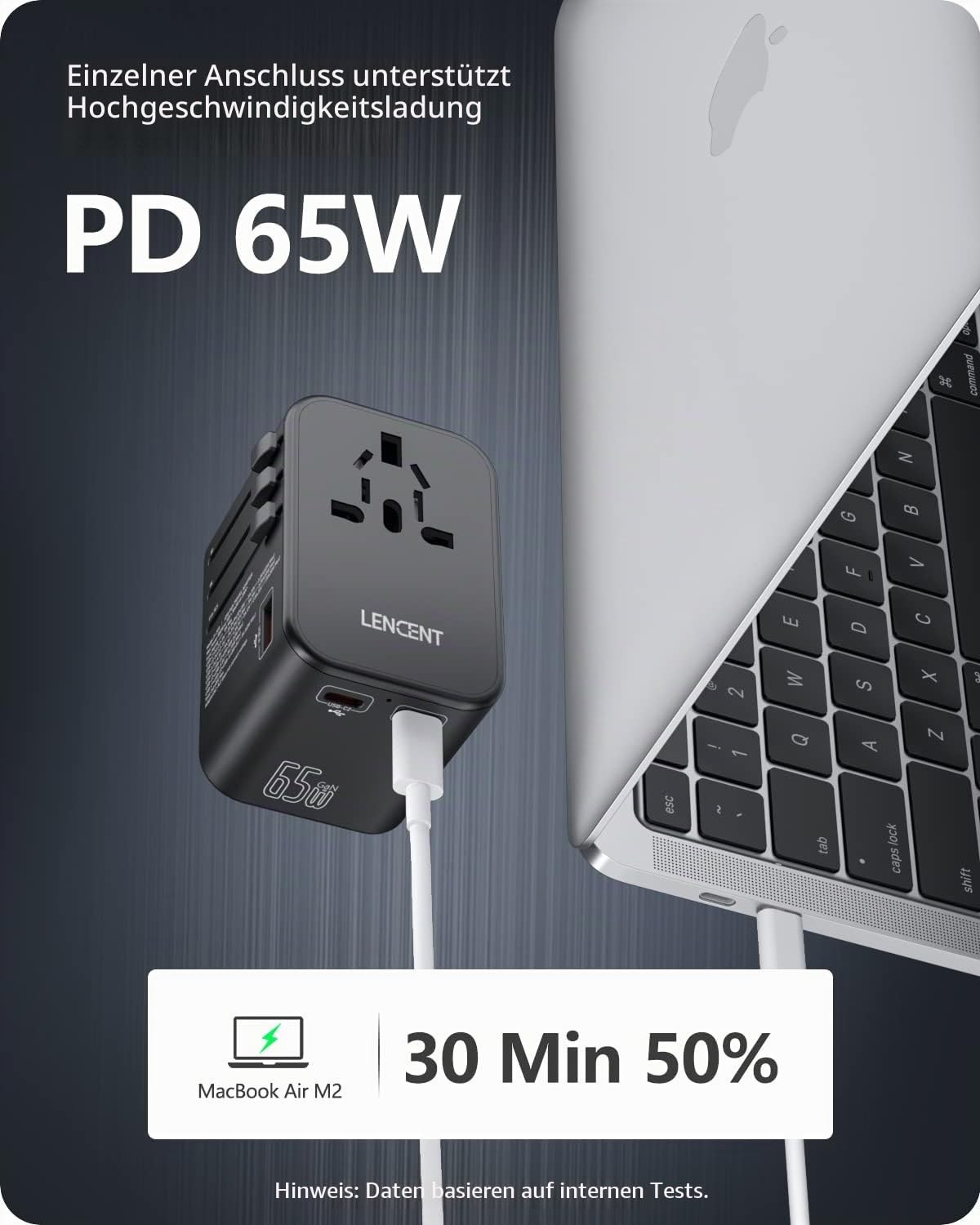 LENCENT 65W Reiseadapter Weltweit, 4-in-1 Internationaler Stecker Aadapter