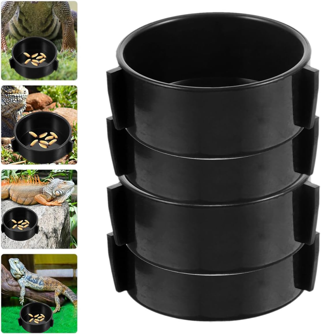 4pcs Reptile Feeding Bowls and Water Dishes Worm Feeder Set Sturdy Terrarium Food Holder for Bearded Dragon Lizard Tortoise Habitat