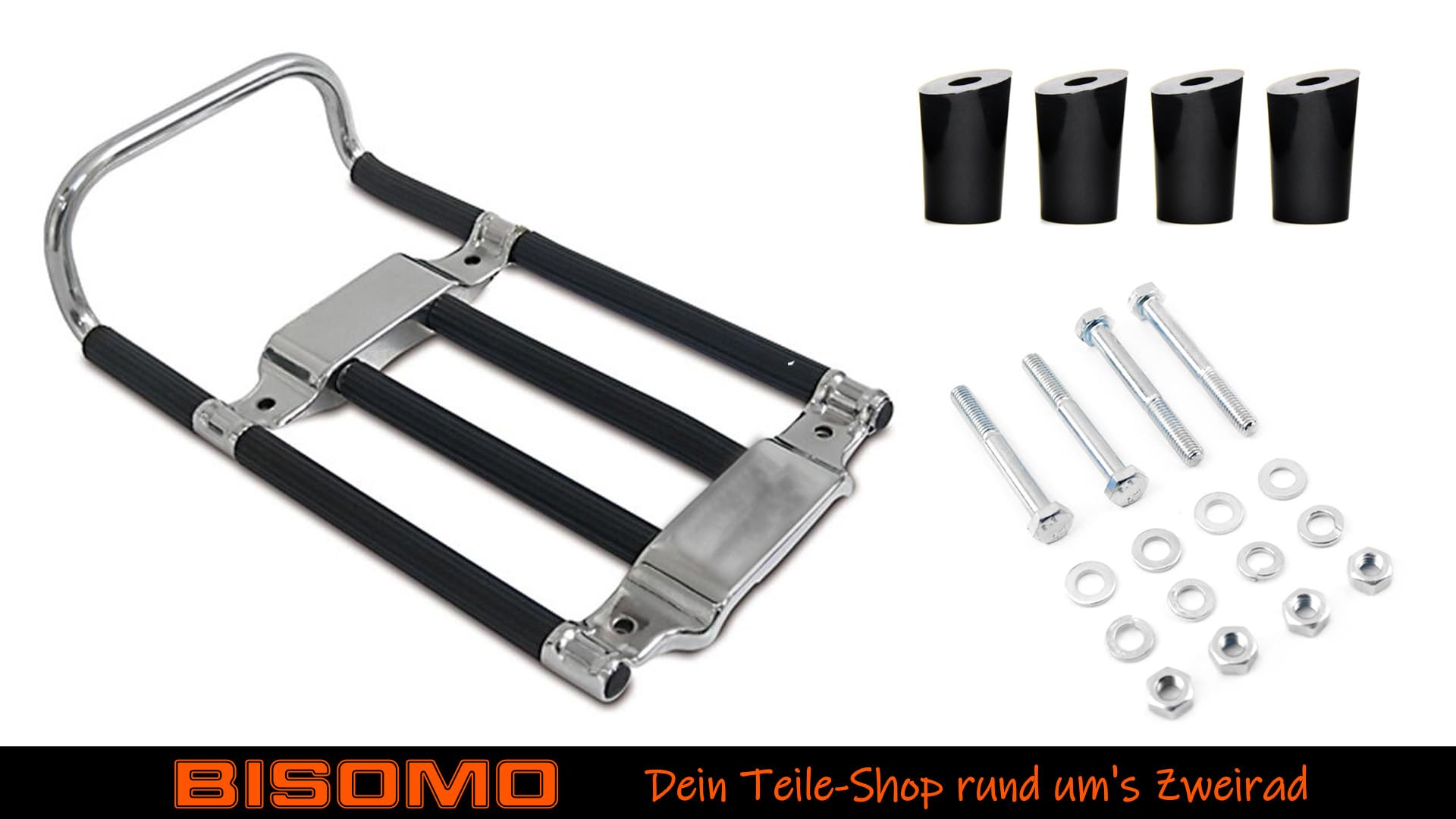 Set Gepäckträger Schwarz Chrom + 4x Distanzstück & Schrauben für Simson KR51-2