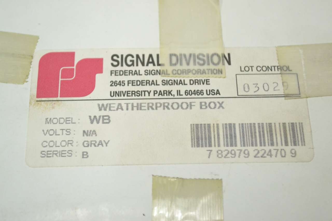 NEW FEDERAL SIGNAL WB MOUNTING HORN BUZZER WEATHERPROOF GASKETED BOX B363315