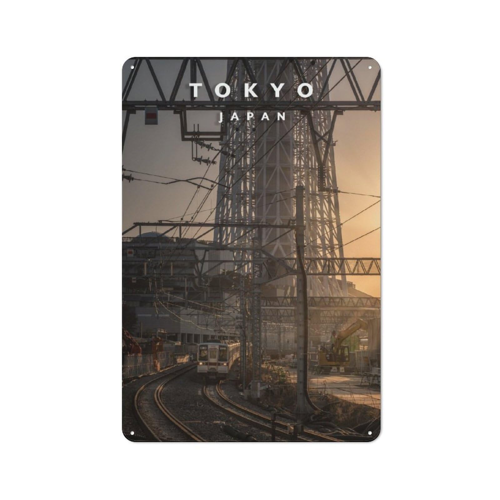 Junmoney Skytree And Train Retro Tin Sign 30X20cm For Garage Or Workshop, For Furnishing A New Garage And Workshop With Retro Decor