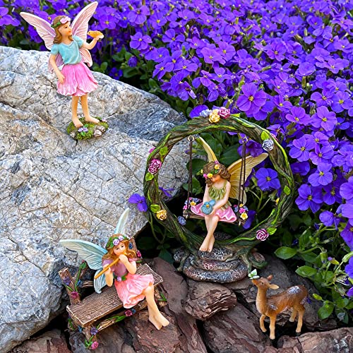 Mood Lab Fairy Garden Kit - Swing Set Of 6 Pcs Miniature Figurines & Accessories - Hand Painted For Outdoor Or House Decor #TOP6