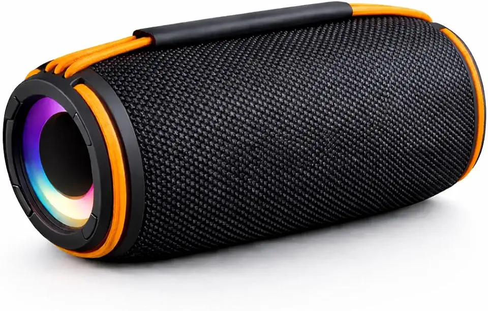 Caixinha de Som Bluetooth, Alto Falante Portátil Sem Fio, Luzes RGB, Entrada P2 e USB, Som Alto e Graves Potentes, Bateria de Longa Duração 1200 mAH, Resistente a Água, Alça de Transporte - Premium