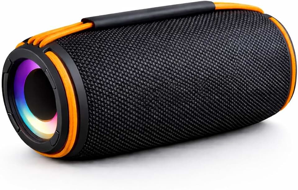 Caixinha de Som Bluetooth, Alto Falante Portátil Sem Fio, Luzes RGB, Entrada P2 e USB, Som Alto e Graves Potentes, Bateria de Longa Duração 1200 mAH, Resistente a Água, Alça de Transporte - Premium
