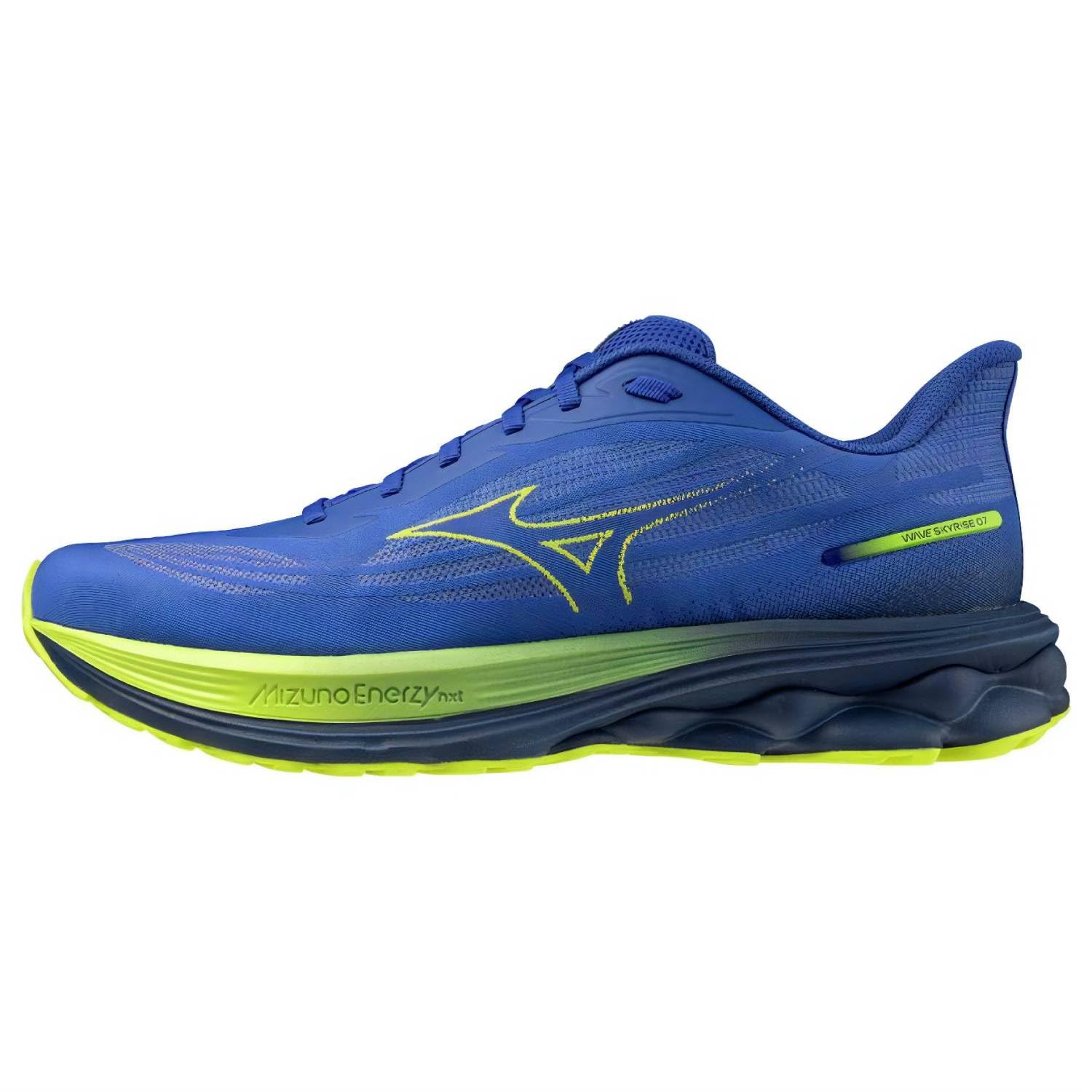 Mizuno Wave Skyrise 7 - Scarpe da corsa da uomo, blu acceso/giallo fortuna/blu estate