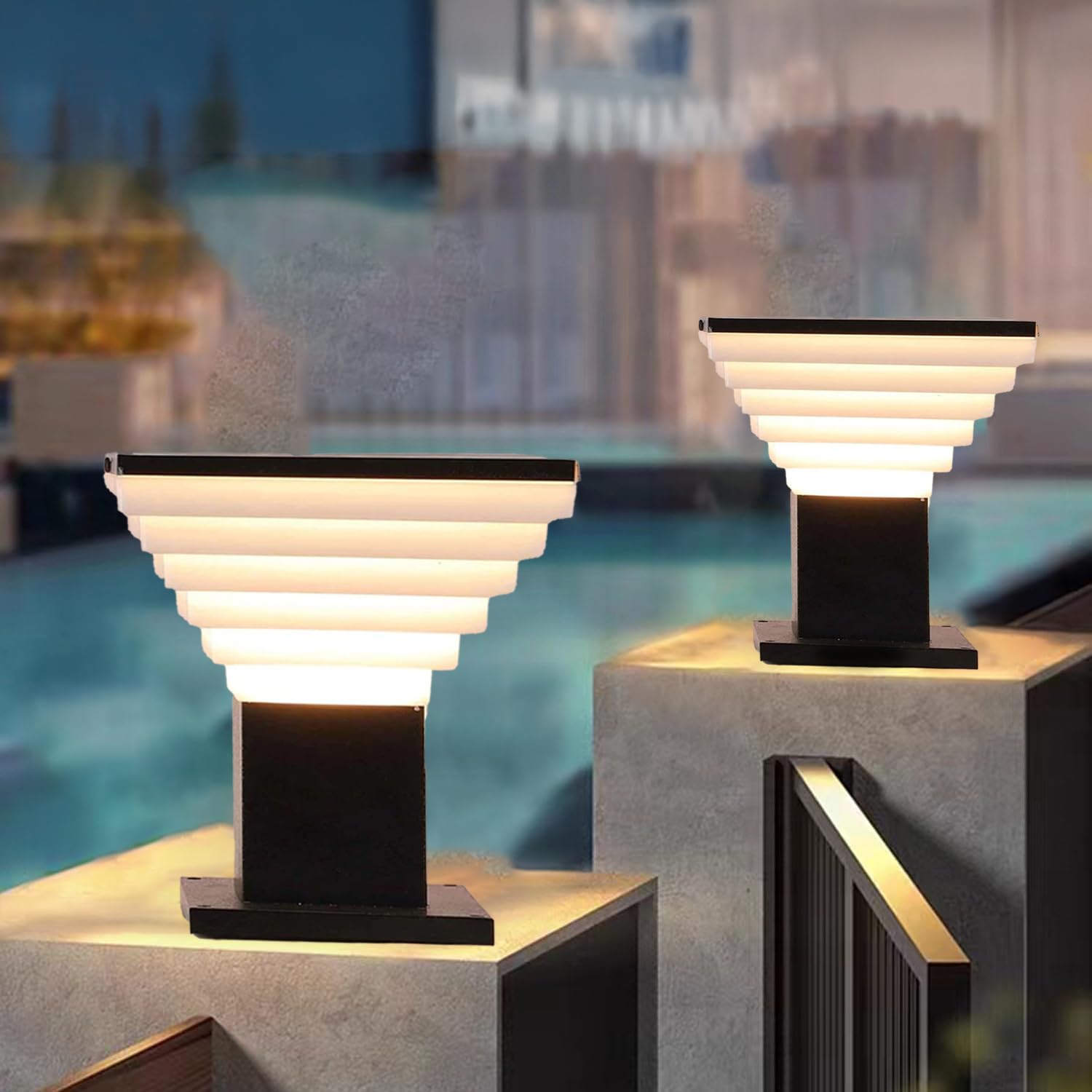 SINOMAN Metal and Polycarbonate Gate Light for Home Waterproof | Gate Lamps for Main | Outdoor Garden Light | Pillar Lights (GL Delux, Pack of 2) Bulb Not Included