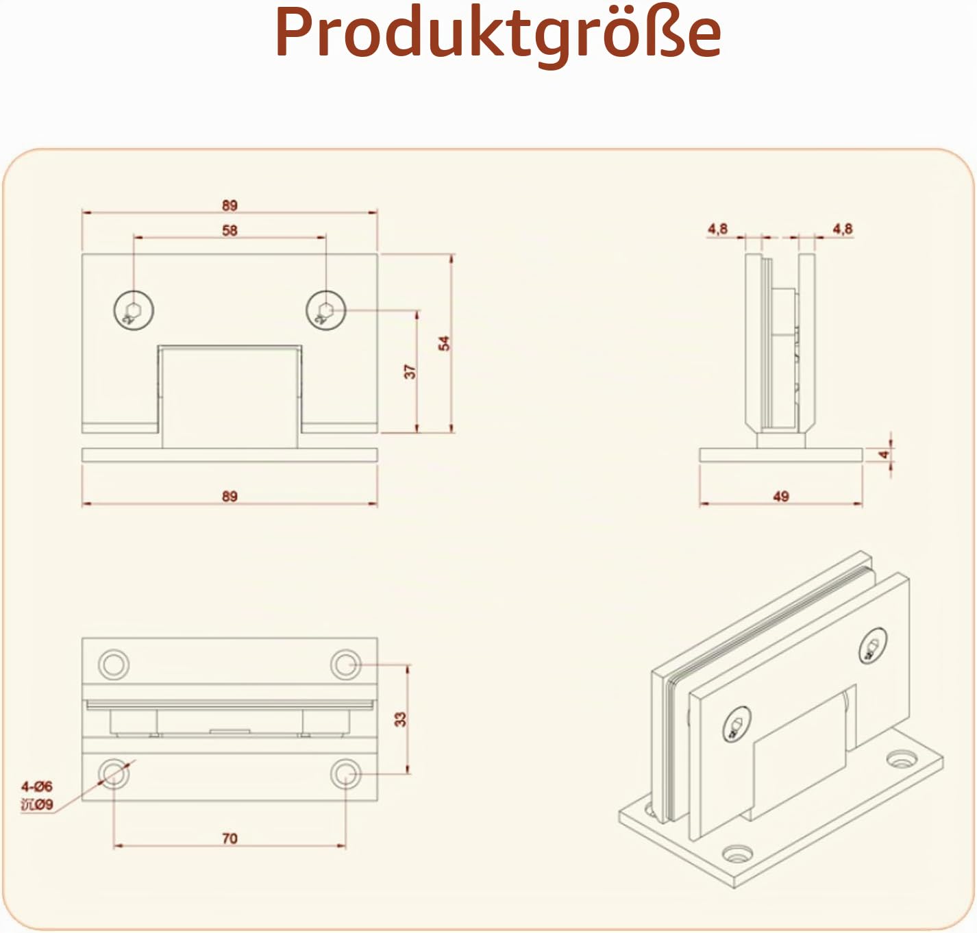 Scharnier für Glastür 3er Set - Hochwertige Scharniere für Glastüren aus 304 Edelstahl mit 90° Öffnungswinkel, 5mm Stärke & 4-Punkt-Befestigung für 8-12mm Glas