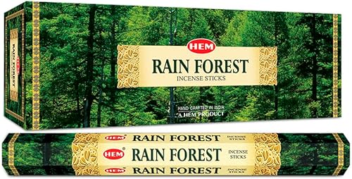 HEM Varillas de incienso Rain Forest (120 varillas, 6 cajas en el interior), 9 pulgadas de largo, 0.71 onzas por caja, creando un ambiente tranquilo