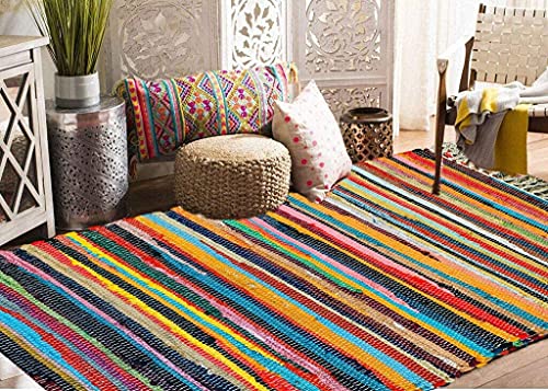 Milosc Fabriqué à la main, 100 % coton recyclé, tapis Chindi Rag multicolore, tapis de cuisine, couloir, tapis de sol