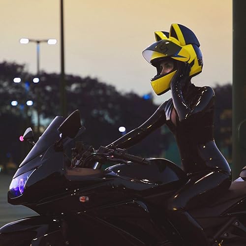 Miniatura 4 de Casco de motocicleta de cara completa con orejas Neko con orejas de gato