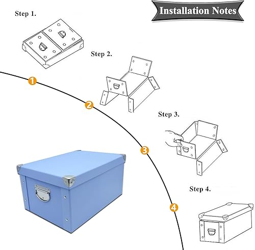 Miniatura 7 de Caja de almacenamiento plegable, caja de memoria decorativa con tapa y esquinas reforzadas de metal, contenedor de cartón con asas, caja de regalo