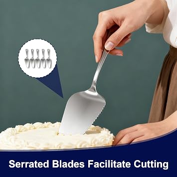 5 Pcs Cake Slicer, Stainless Steel Pie Server, Serrated Edge Cake Server and Pizza Cutter, Silver Cakes Spatula Serving Set for Cutting and Serving Fruit Dessert, Mirror Polished for Kitchen Party