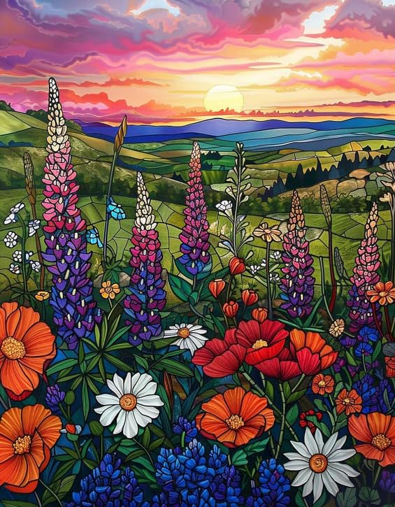 Weiniuniu Zaawansowany zestaw do haftu krzyżykowego zachód słońca górski krajobraz kwiat - 40 x 50 cm 11 ct popularny wzór haftu zestaw do haftu krzyżykowego, DIY zestaw do haftowania dla