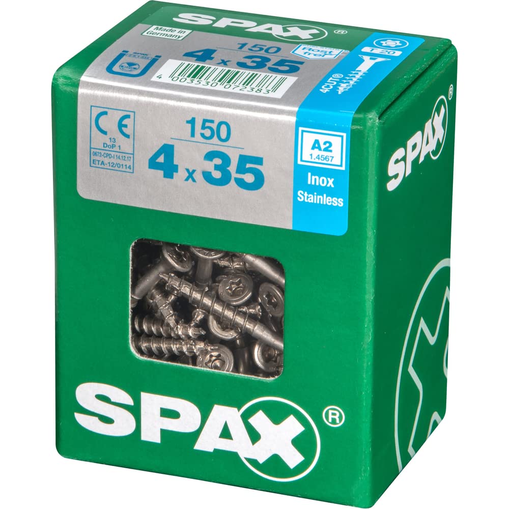 Spax 4197000400357 - Set di 150 viti a testa piatta in acciaio inox, 35 mm
