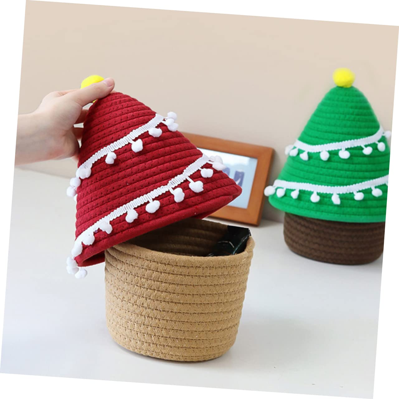 EXCEART 2 Cestas De Almacenamiento Para Guardería Con Tapa De Cuerda De Algodón Tejida Organizador De Juguetes Para Árbol De Navidad