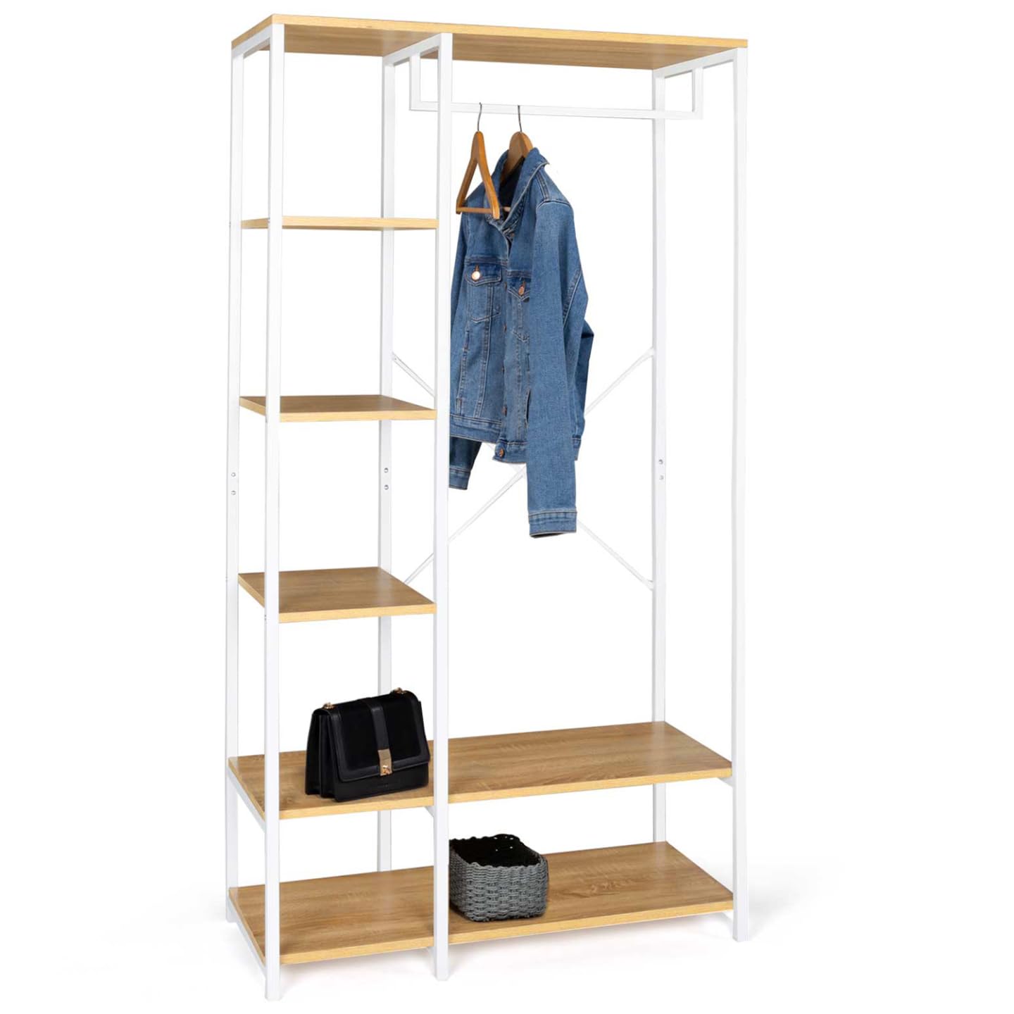 IDMarket - Dressing penderie étagères L. 90 cm DETROIT design industriel bois et métal blanc
