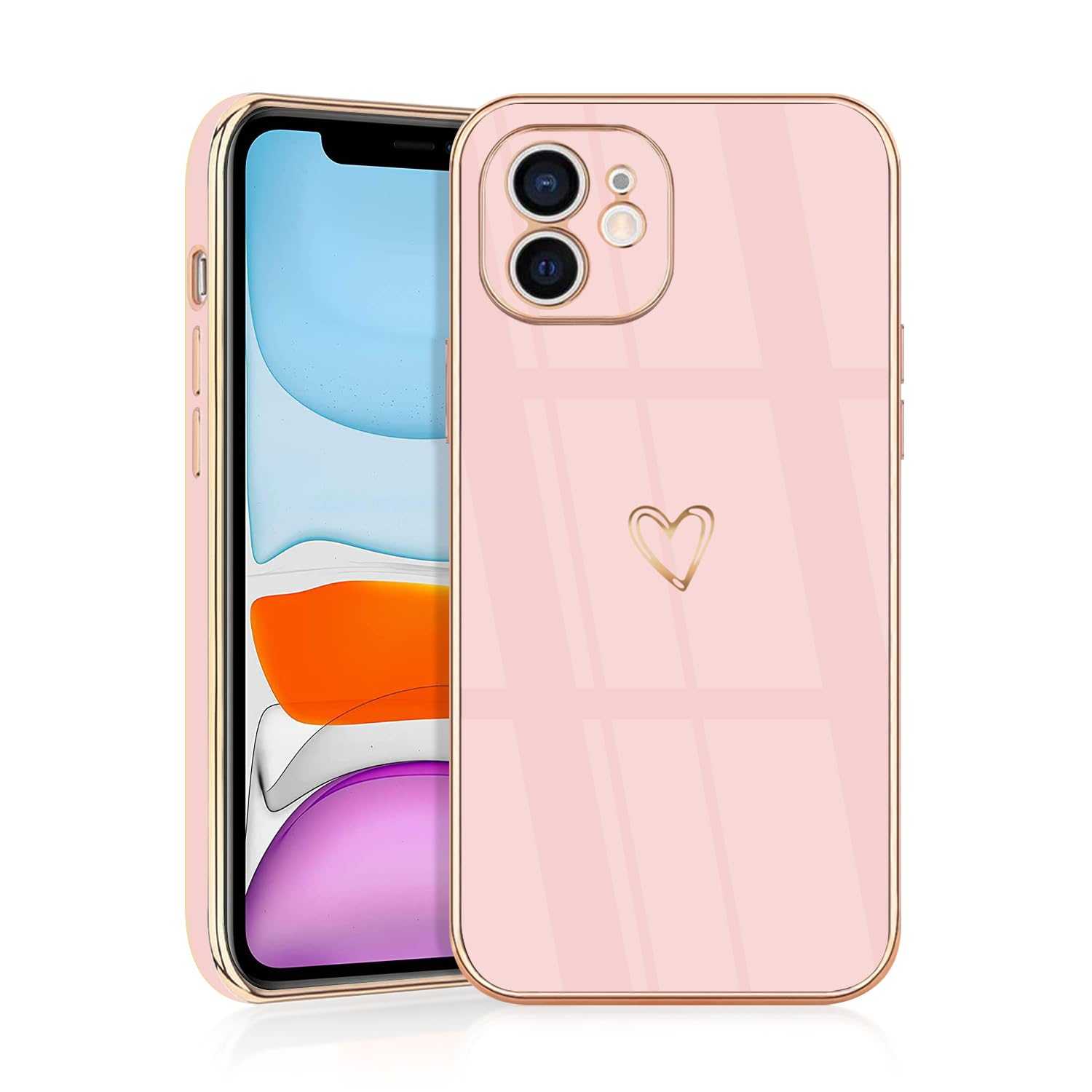 JRIANY for iPhone 11 Case, Protective Flexible Silicone Case with Cute Design Love Heart Pattern Shockproof Bumper Cover Compatible with Apple iPhone 11 - Pink