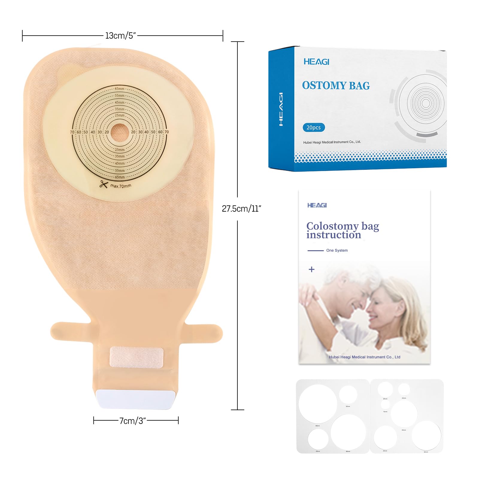 20 Stück Kolostomiebeutel für Stomas, Kolostomiebeutel, einteilig, mit Haken- und Schlaufenverschluss, für Stoma-Pflege Ileostomie, zugeschnitten auf Größe (15 – 70 mm)