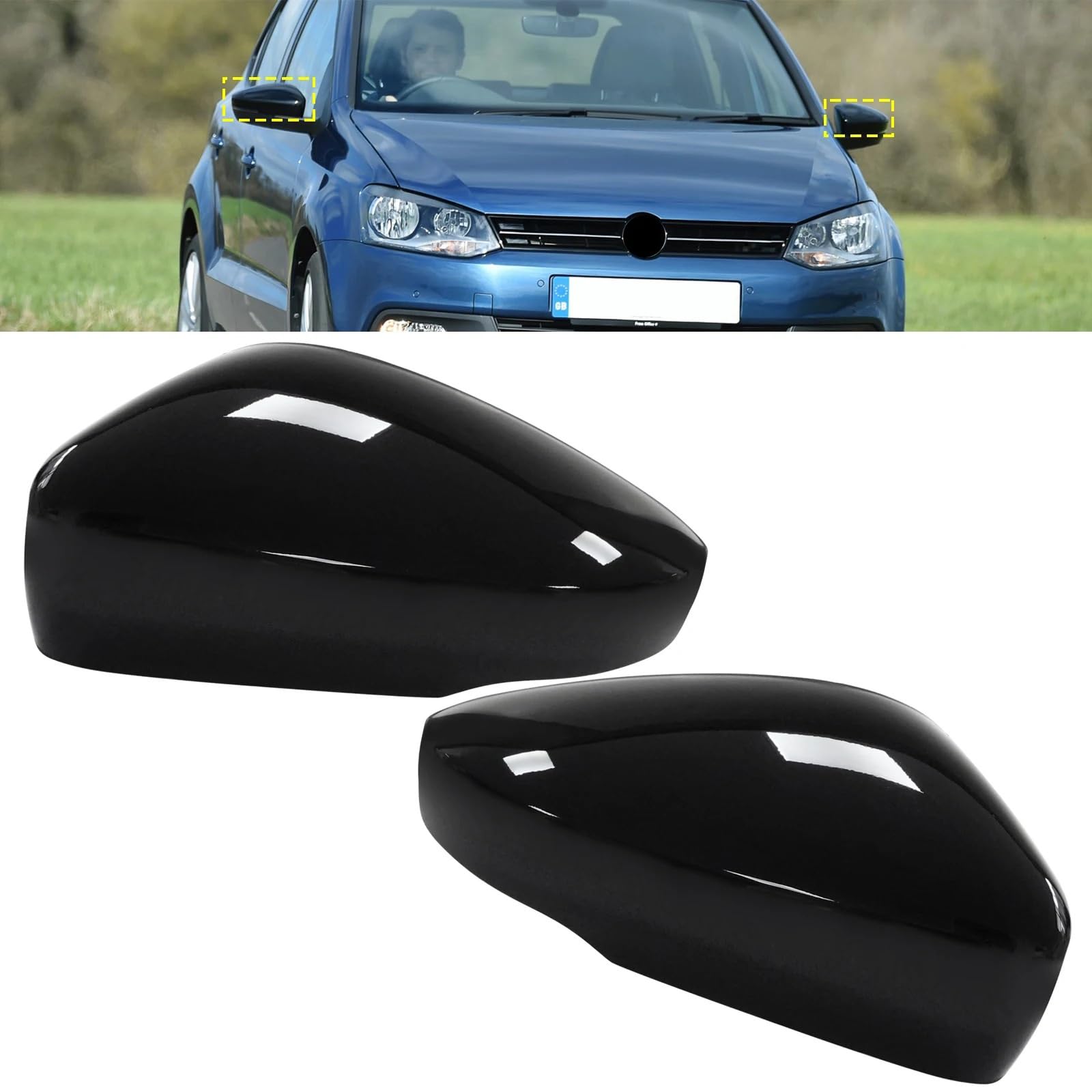 Pasuje do VW Polo 6R 6C 2009-18 UP 16+ Skrzydło drzwi Reaview osłona lusterka Cap czarny błyszczący Obudowa Lusterka Boczne