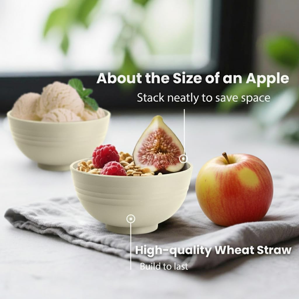 10 OZ Snack Bowl Set of 8, Unbreakable Ice Cream Bowl (Beige) image 3