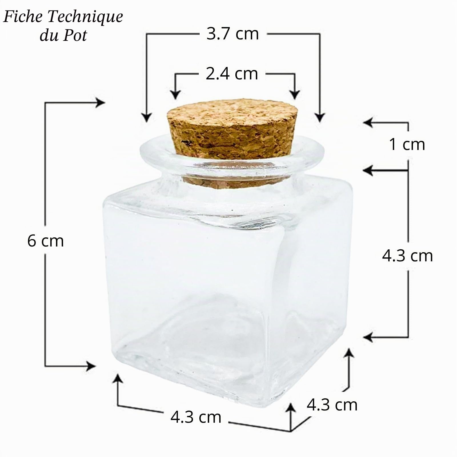 Doni Bomboniere Lot de 50 bocaux carrés, 6 x 4 x 4 cm, avec bouchon en liège, bocaux en verre transparent, haute qualité, personnalisable, bricolage, mariage, baptême, naissance, confirmation, remise