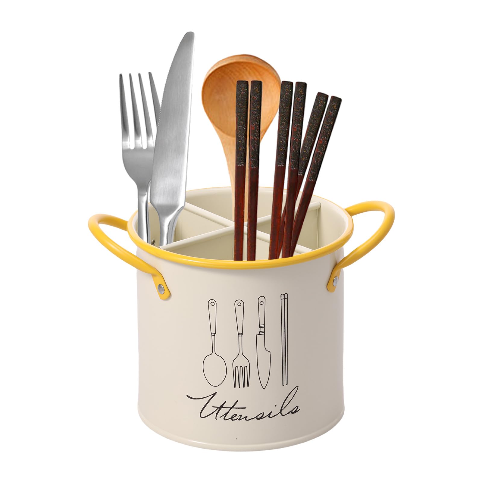 Nzwbshssp Utensil Kitchen Holder 4-Compartment Cutlery Holder Metal Farmhouse Countertop Silverware Organizer Decorative Kitchen Tableware Organization For Spoons Forks Chopsticks Spatula Kitchenware(Utensil)