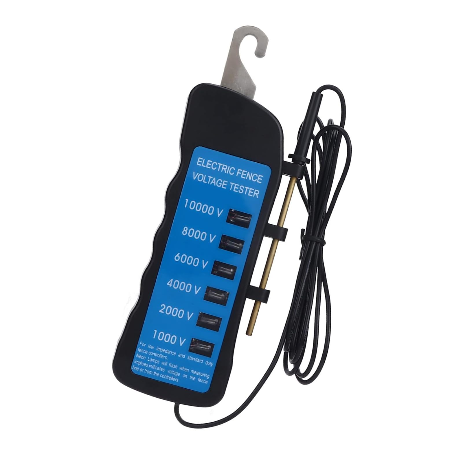 Probador eléctrico de valla eléctrica de fácil transporte, 10000 V con 6 indicadores LED, dispositivo ABS para alambre de metal y ganado