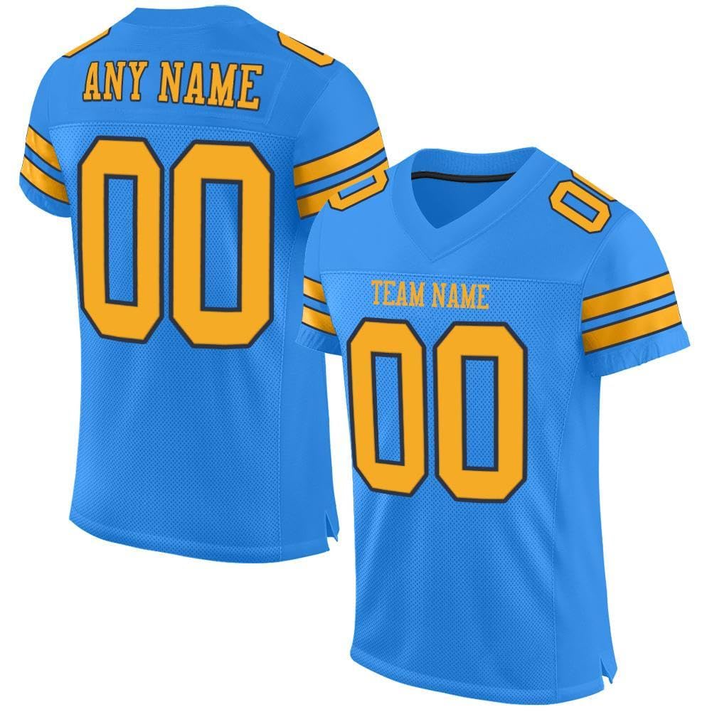 Generic Custom Practice Football Jersey Uniform, Azure Blue and Gold Navy, Personalize Name and Number, Fans Gift for Men Women Youth