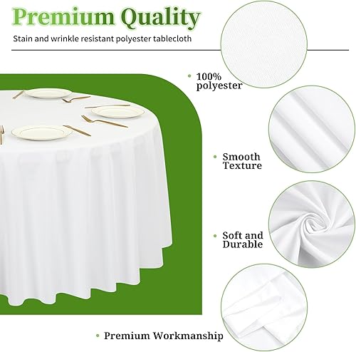 Miniatura 4 de Paquete de 12 manteles redondos de 90 pulgadas para mesas redondas, resistentes a las manchas y a las arrugas, lavables, mantel de poliéster,