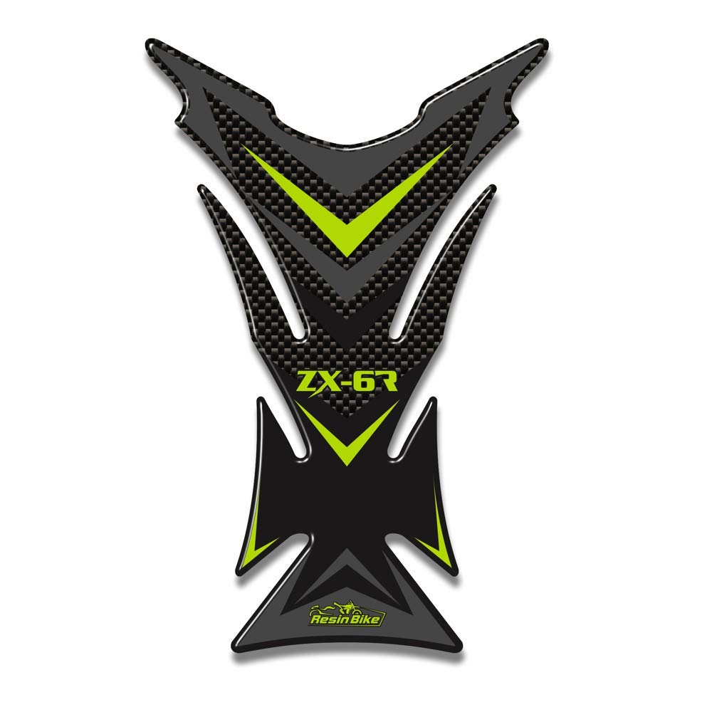 Resin Bike Autocollant Moto Compatibles avec Kawasaki Ninja ZX6R 2007-2008. Protection de Réservoir Contre Les Chocs et Les Éraflures. Autocollant 3D Résinés - Effet Carbone et Vert