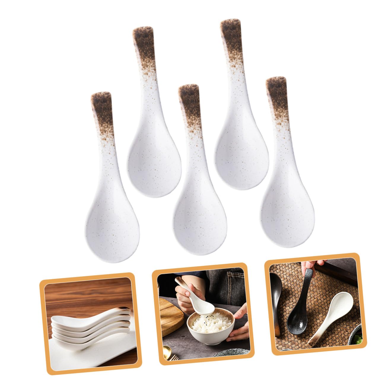 5 pièces Cuillères Céramique Japonaise Résistantes Chaleur pour Soupe Ramen Riz Porridge Service Quotidien