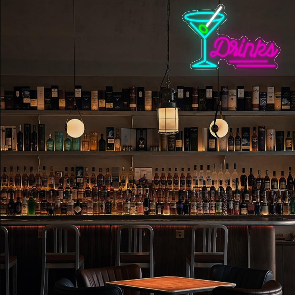 Cocktail Neon Light Sign for Wall Art Decor,Cocktail Drinks LED Light for Home Bar Bedroom Club Party Pub Man Cave,Drinks Bar Colourful Dimmable Neon Sign Gift for Men Women USB Powered(15.8"*10.5") - Image 2
