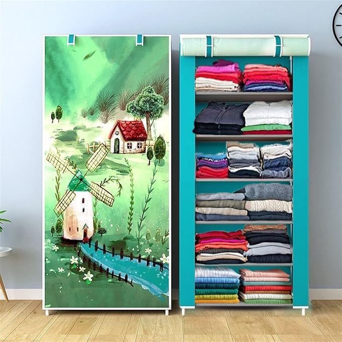 CMerchants Collapsible Wardrobe 6 Shelves Storage Clothes Storage Rack Quick Wardrobe/Cabinet/Multipurpose Storage Rack, Foldable, Collapsible Fabric Organizer for Home Office (Green, 6 Tier)-image-44