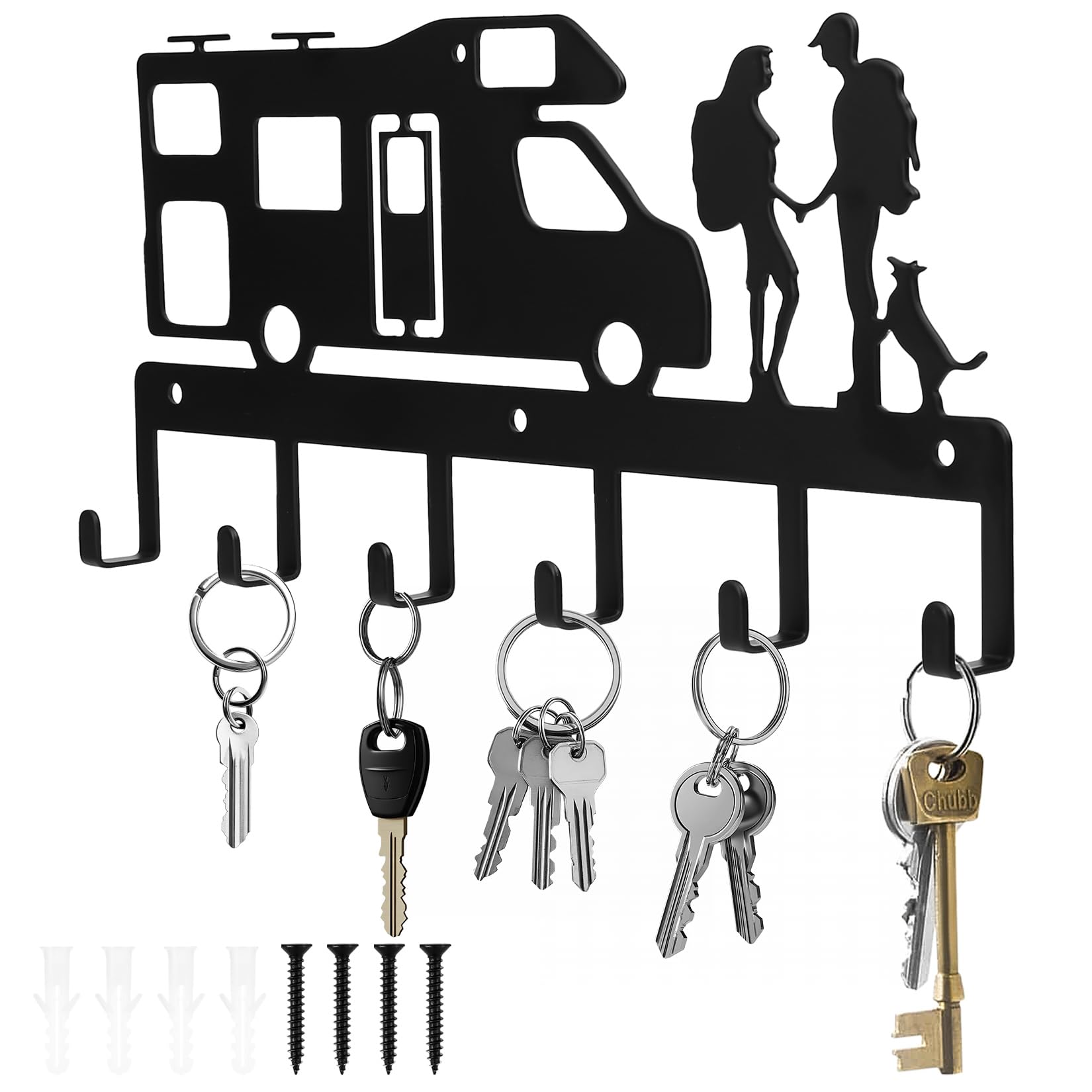 Soporte para llaves de pared, gancho para llaves, colgador de llaves de metal con 6 ganchos, color negro para la pared, cocina, puerta de casa, pasillo, llavero (bonito par)