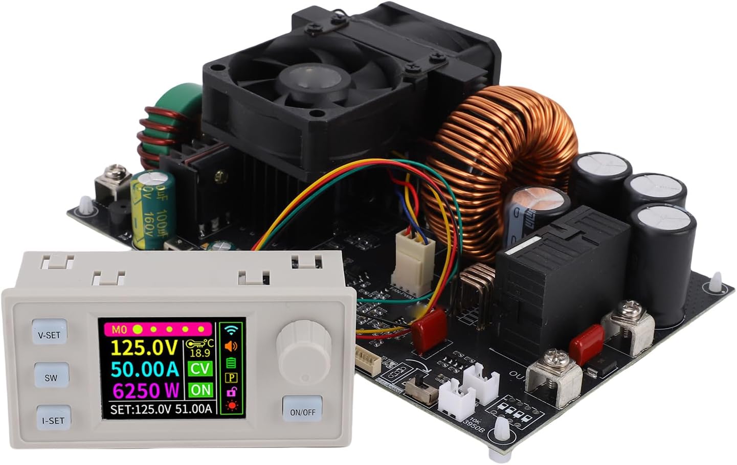 Adjustable Voltage Regulator 50A, DC 6250W Power Supply Panel XY12550S with Temperature Display for Lab or LED Driver
