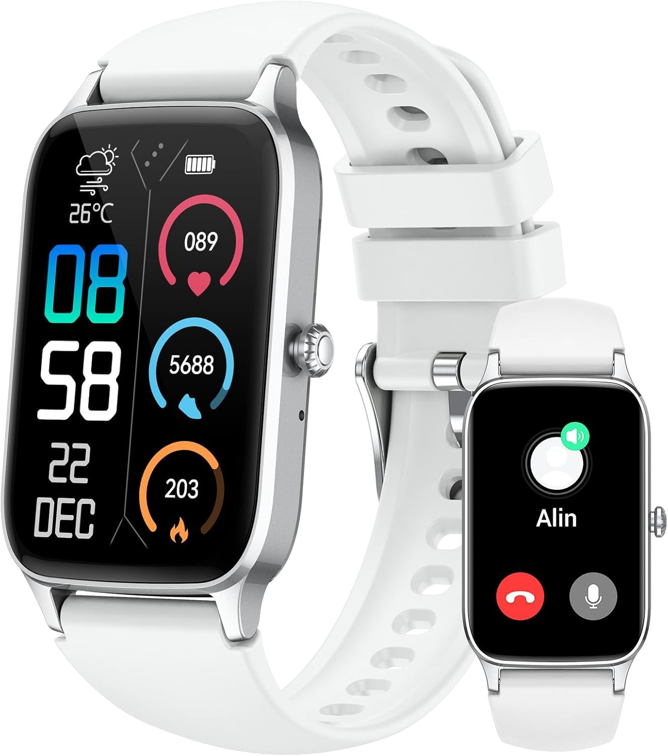 Reloj Inteligente Hombre Mujer, 1.57'' HD Smartwatch Hombre Llamadas Bluetooth 5.3, Pulsómetro/Monitor de Sueño/Podómetro Smart Watch, 110+ Deportivos Modos Reloj Deportivo, Impermeable IP68, Blanco
