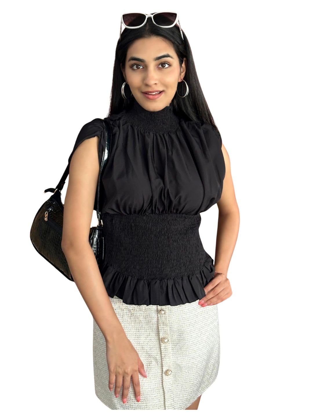 tandul Women's Solid Black Crepe Top Regular Fit Sleeveless Top for Womens Soft & Breathable & Comfortable Outfits for Office, Casual, Festive & Party (11650)-picture-41