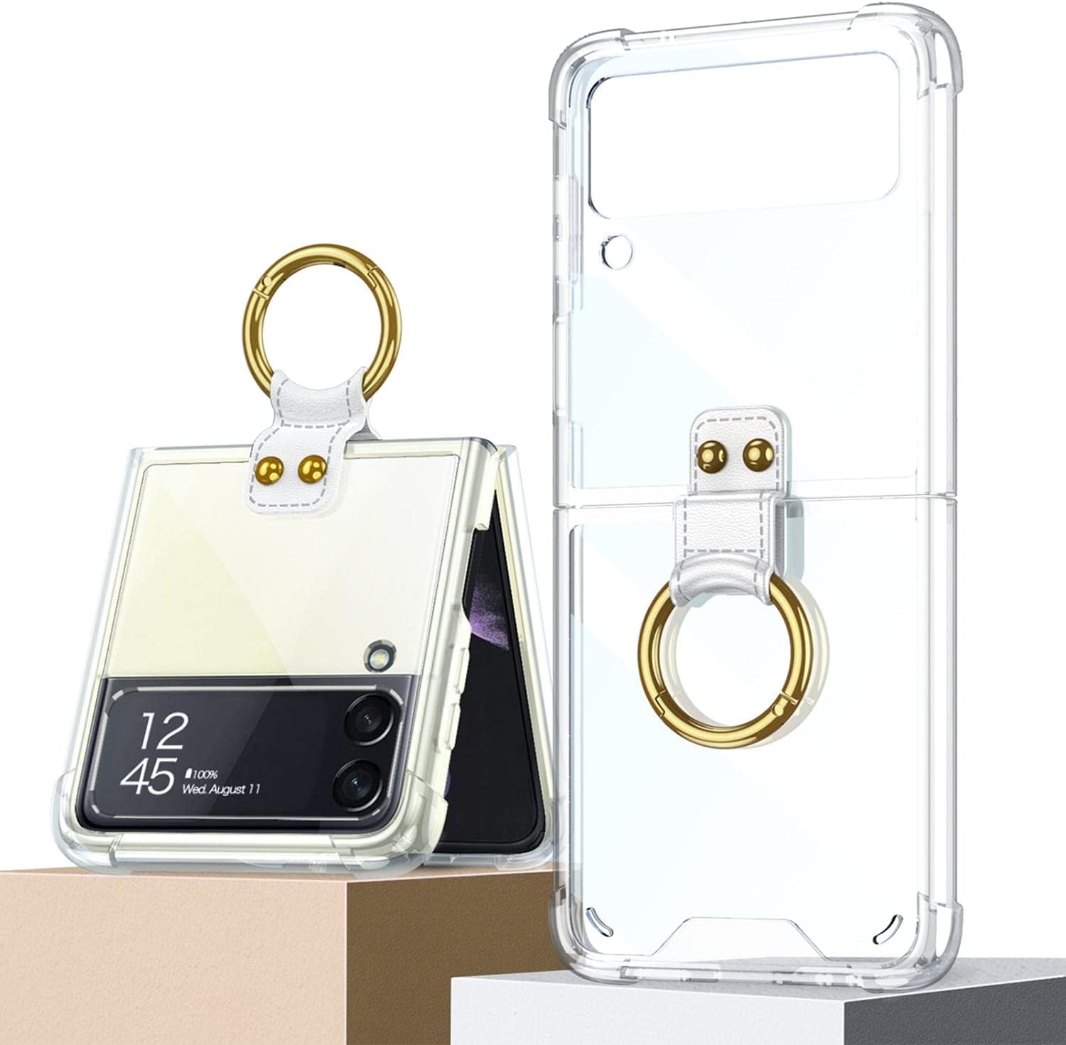 SaharaCase - Hybrid-Flex Hard Shell with Ring Case for Samsung Galaxy Z Flip4 5G (2022) [Shockproof Bumper] Rugged Protection Anti-Slip Grip Slim Fit - Clear