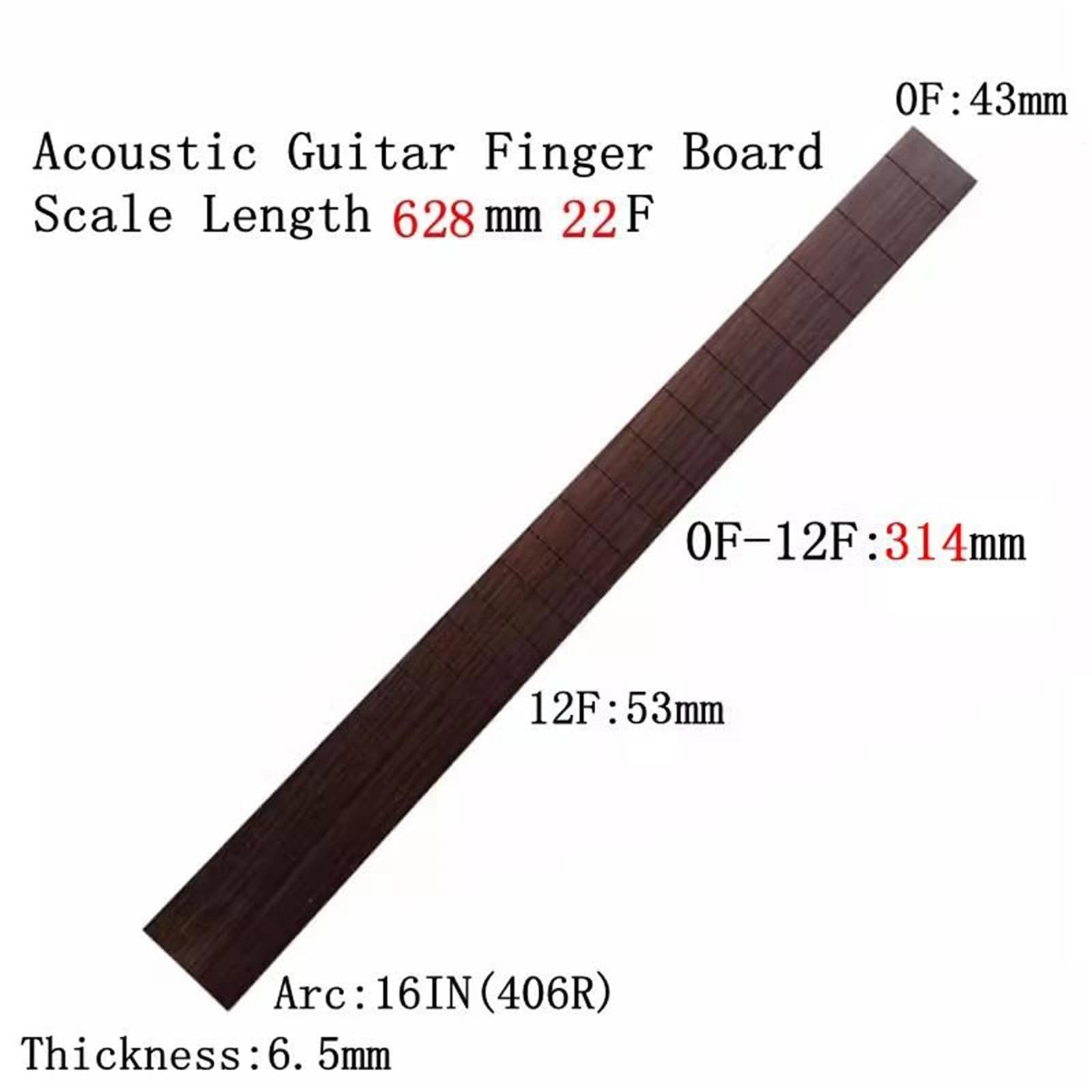 Podstrunnica Gitarowa Z Naturalnego Palisandru 22 Progami (628 Mm / 648 Mm) Akcesoria Gitary(628mm)