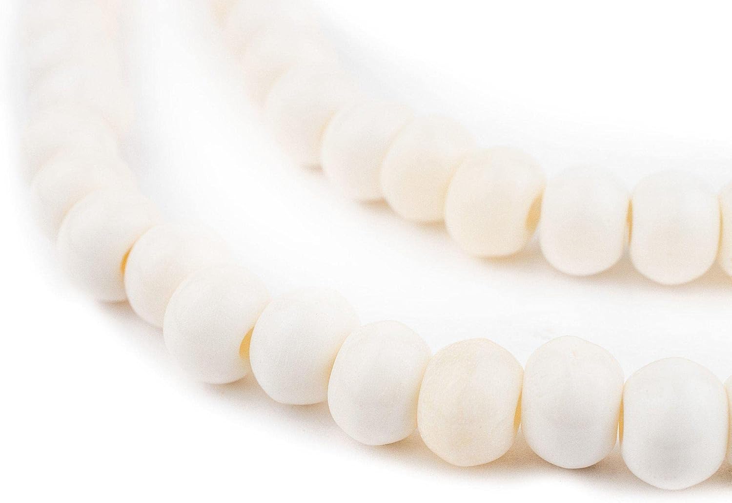 The Bead Chest Round White Bone Beads 7x10mm Nepal Large Hole 32 Inch Strand