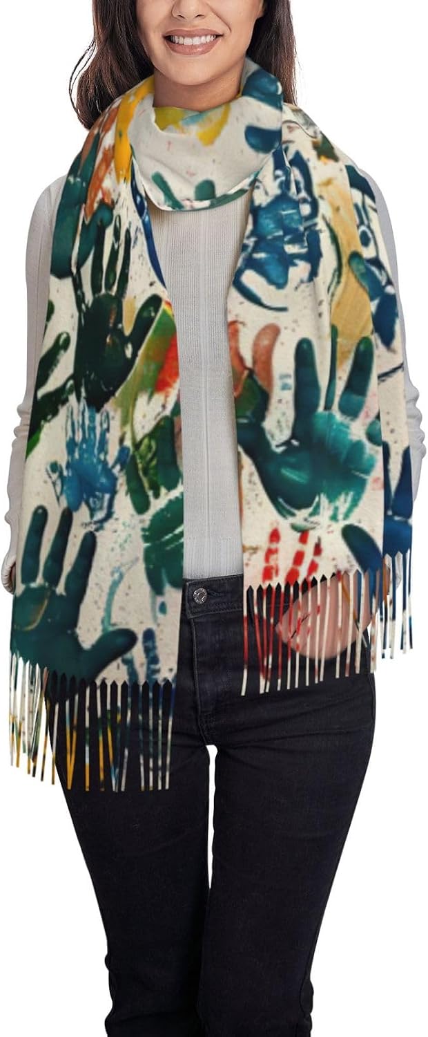 Kids Hand Print Print Polyester Scarf Breathable Fashion Accessory For Travel And Everyday Wear