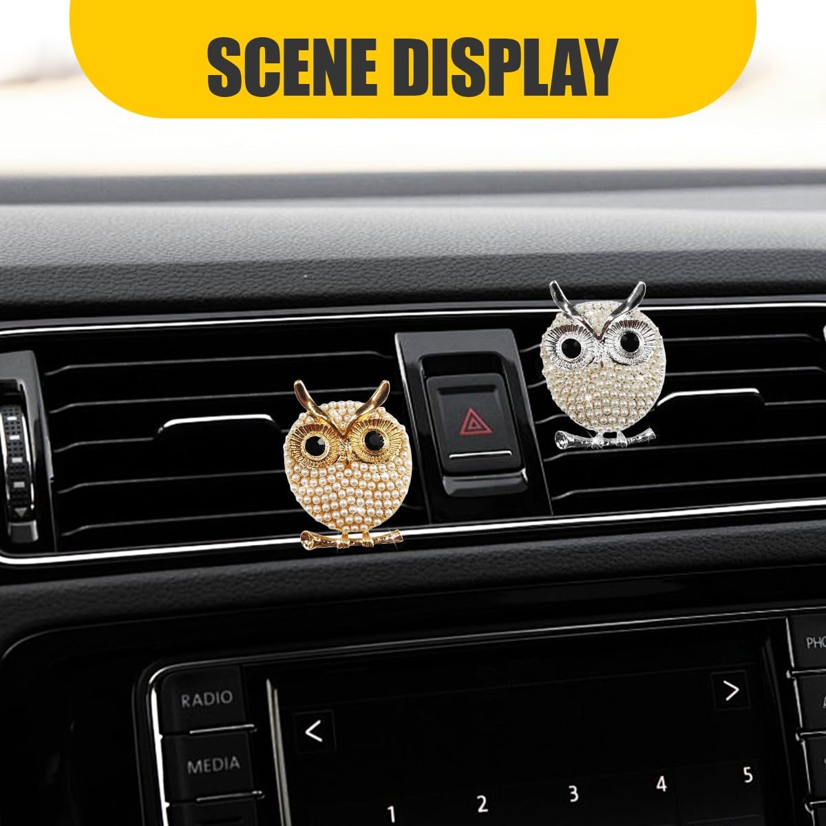 2PCS Bling Owl Car Air Vent Clips - Crystal Rhinestone Dashboard Decorative Clip Charm Car Air Conditioning Outlet Clips - Cute Animal Automotive Interior Decoration for Women (Owl)