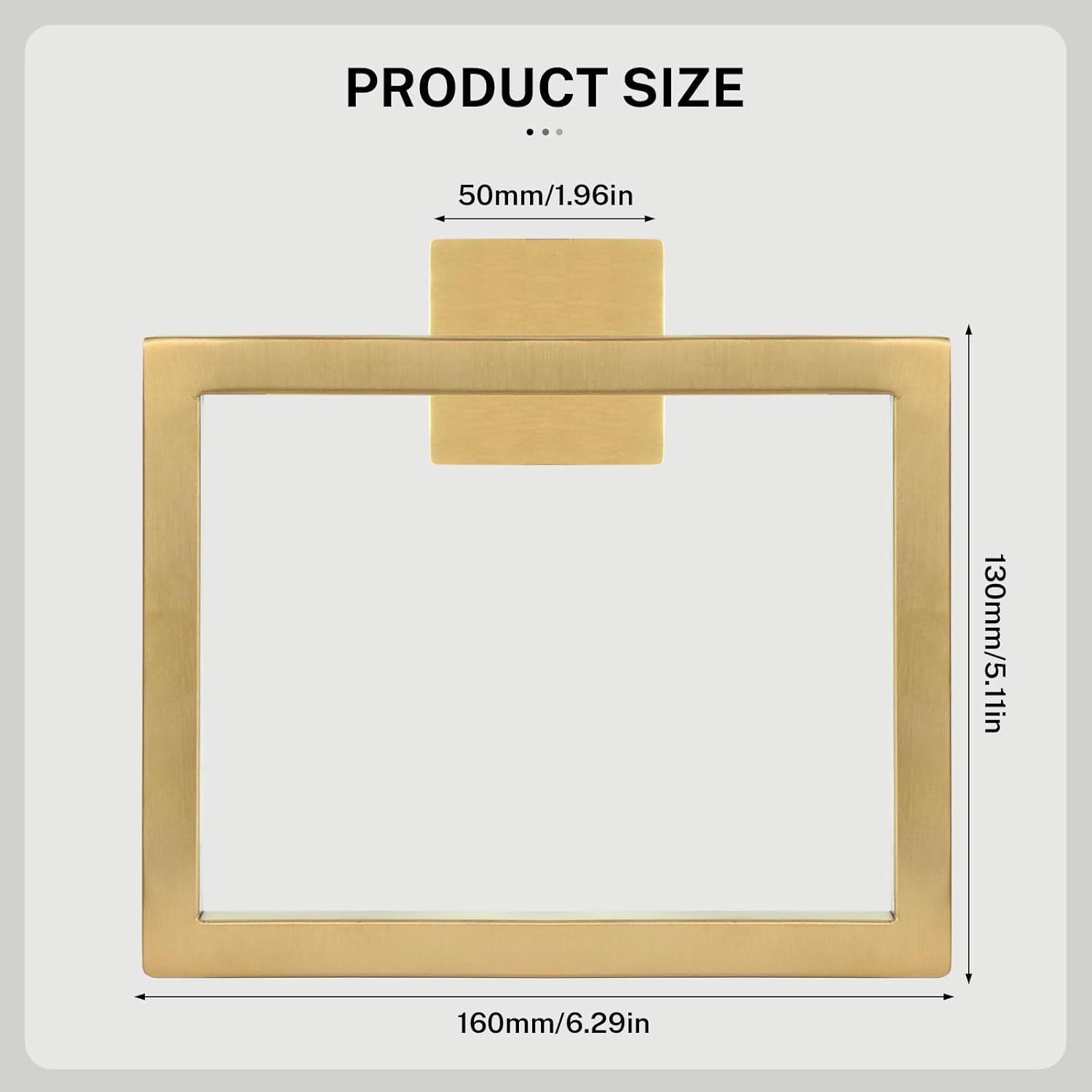 2-Piece Brushed Gold Towel Ring,Square Hand Towel Holder,Stainless Steel Modern Towel Holder Wall-Mounted Bathroom Towel Ring Towel Rack