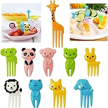 20 Mini Garfinhos Para Frutas Petiscos Lanches Sobremesa de Plástico Com Tema de Animais Infantil ou Adulto Garfo Palitinho Incentivo Decoração Para Alimentação Saudável