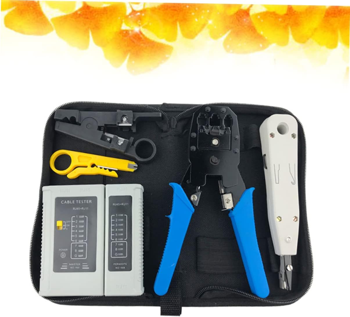 TEHAUX Professional Network Tool Repair Kit Durable Ethernet Crimping Tools for Computer Maintenance Portable with Cable Tester Pliers and Connectors