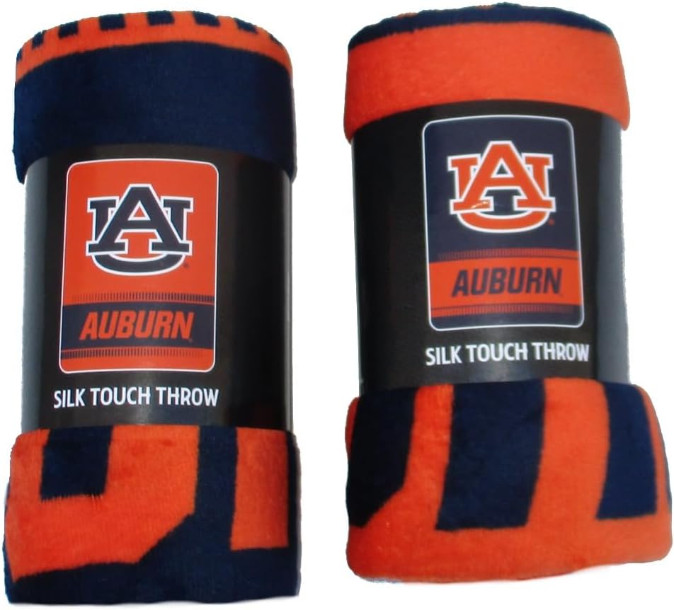 Auburn Tigers Set of 2 Throw Blankets, 45" x 60" inches Polyester Team Colors (Navy/Orange, 45"x60", Auburn Tigers)