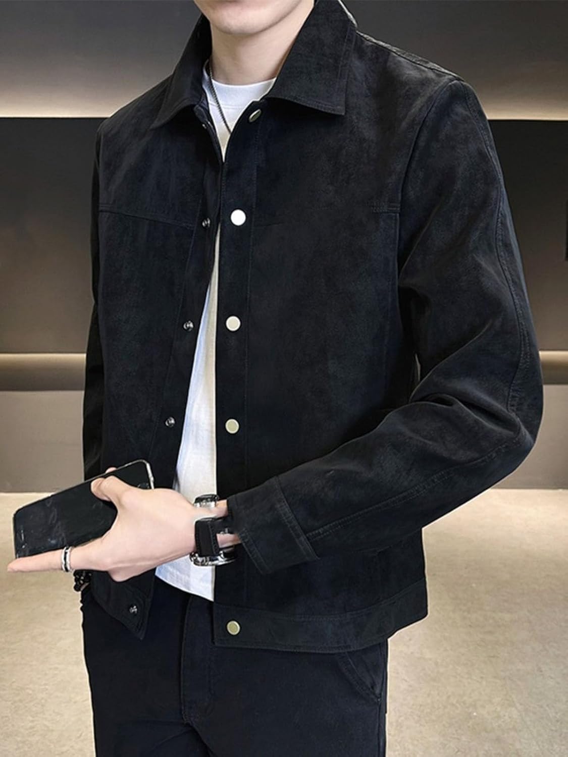 Men's Casual Jacket, Big & Tall Size, Thickened Stand Collar Outerwear for Spring Fall Season