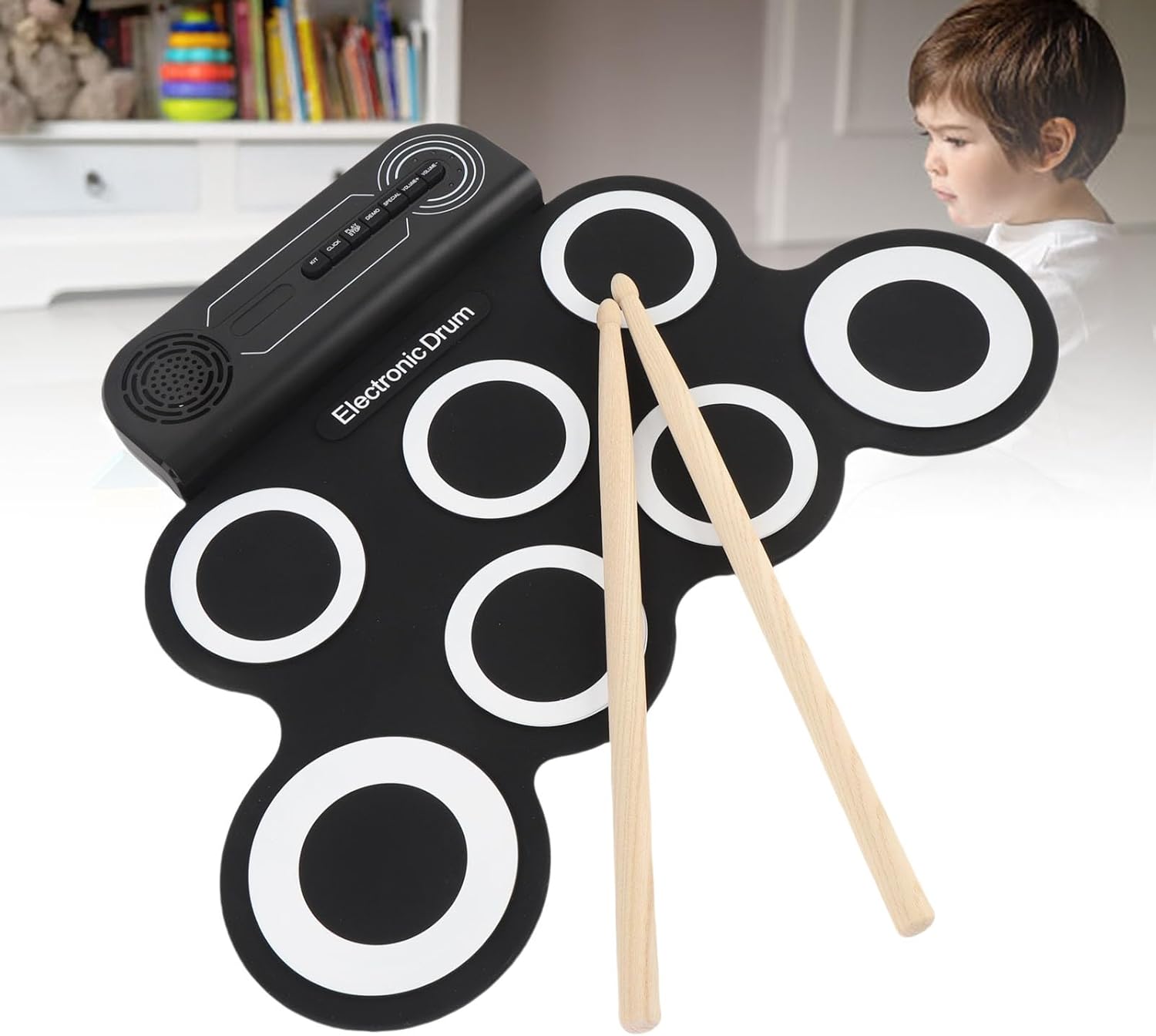 Kids Electronic Drum Pad Set with Multiple Sounds, Compact Design, for Early Music Education, Made from Safe Silicone