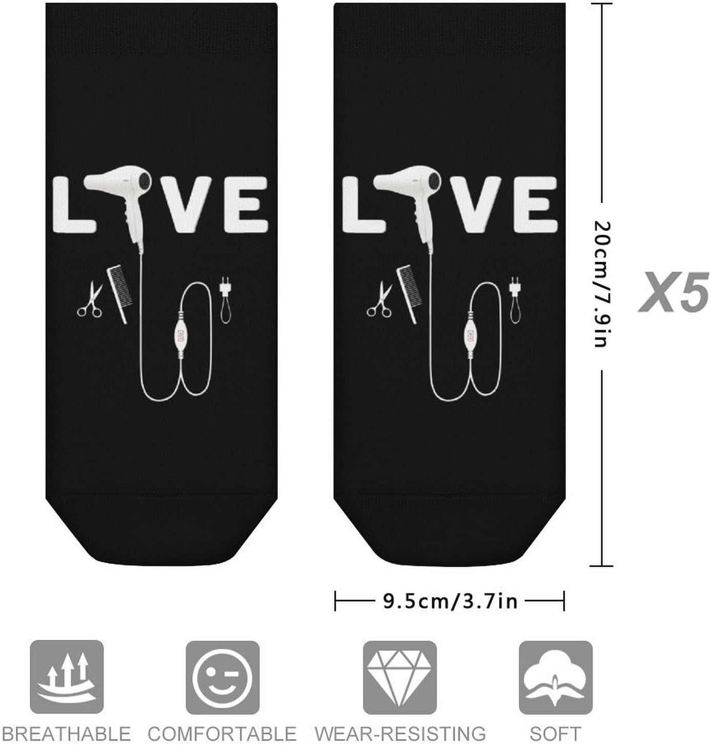 Hair Tool Hairdresser Barber Socks for Men Women 5 Pairs Ankle Socks